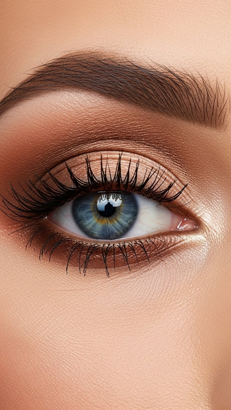 Brown eye makeup for blue eyes with chestnut and espresso tones, dramatic yet classy