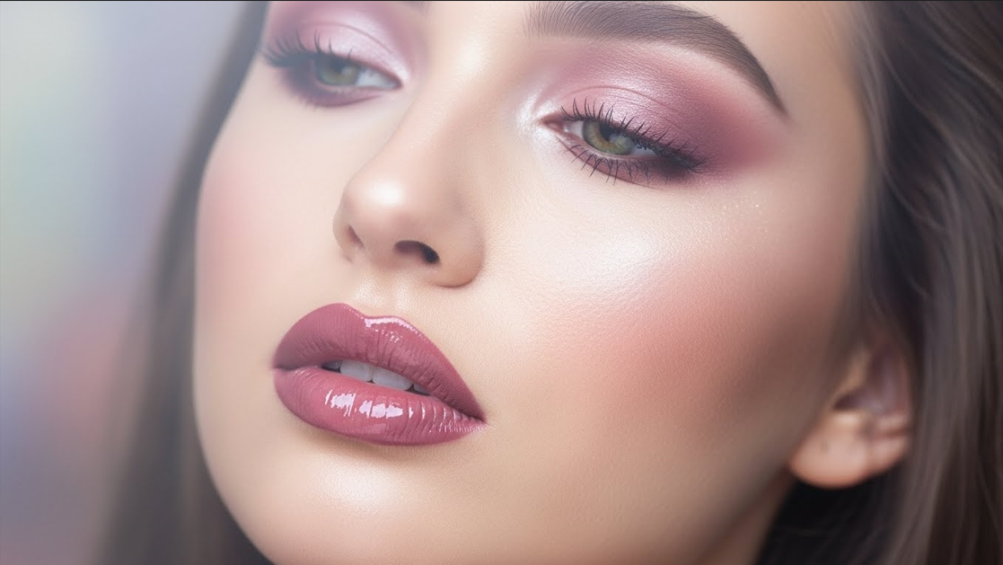 Classic Soft Mauve Eyes & Glossy Lips